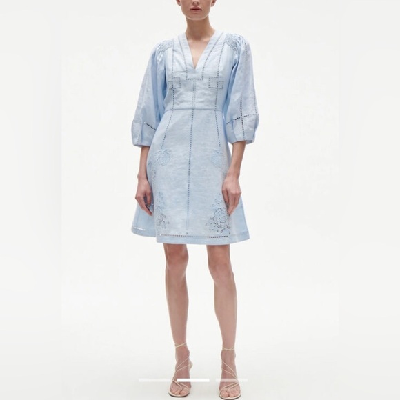 Figue Verna Linen embroidered dress soft blue NWT - Picture 2 of 7